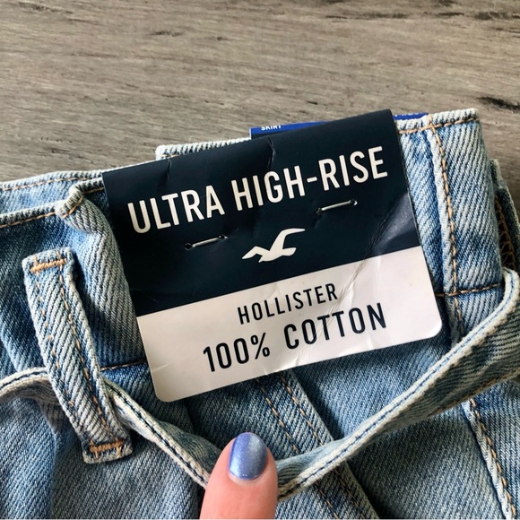 NWT Hollister Ultra High Rise Paper Bag Waist Denim Mini Skirt - Picture 3 of 8